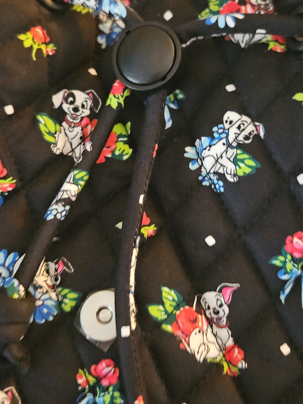 Disney Vera Bradley Quilted Black Floral Backpack Tote with 101 Dalmation  Print - Picture 11 of 14